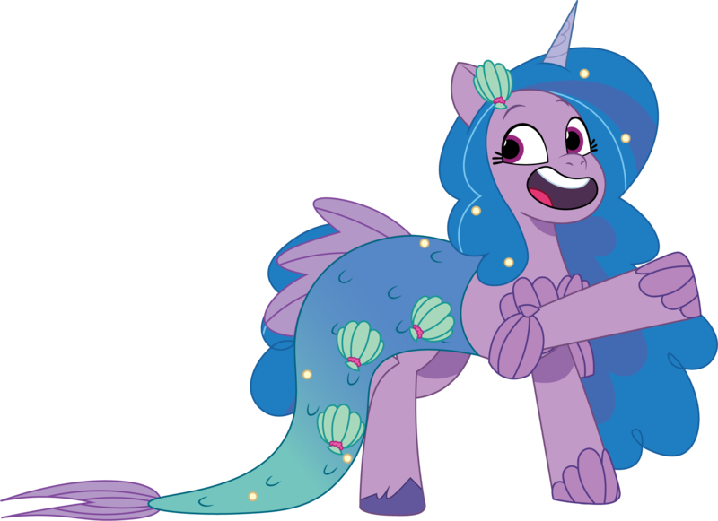 Size: 1957x1421 | Tagged: safe, artist:prixy05, derpibooru import, izzy moonbow, pony, unicorn, g5, my little pony: tell your tale, clothes, costume, fish tail, image, mermaid tail, nightmare night costume, png, simple background, solo, tail, transparent background, vector