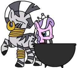 Size: 686x606 | Tagged: safe, artist:girlsvoreboys, derpibooru import, diamond tiara, zecora, pony, zebra, cauldron, duo, female, filly, foal, image, person as food, png, simple background, this will end in vore, transparent background