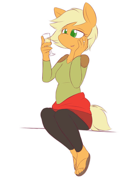 Size: 2700x3600 | Tagged: safe, artist:dshou, derpibooru import, oc, oc:sparkling cider, anthro, plantigrade anthro, pony, alcohol, champagne, champagne glass, female, high res, image, looking at something, mare, open mouth, png, sandals, simple background, sitting, solo, ultimare universe, white background, wine