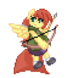 Size: 512x512 | Tagged: safe, artist:dshou, derpibooru import, oc, oc:shooting star, unofficial characters only, anthro, hybrid, pegasus, animated, archery, bow (weapon), clothes, female, flying, gif, image, pixel art, simple background, smiling, solo, sprite, transparent background
