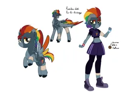 Size: 4000x3000 | Tagged: safe, artist:mushroombuttons1, derpibooru import, rainbow dash, pegasus, pony, equestria girls, alternate design, bandage, bandaged leg, belly button, colored wings, female, image, mare, mohawk, png, politics, pride, pride flag, simple background, solo, transgender pride flag, twitterina design, white background, wings