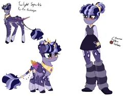Size: 4000x3000 | Tagged: safe, artist:mushroombuttons1, derpibooru import, twilight sparkle, twilight sparkle (alicorn), alicorn, pony, equestria girls, alternate design, clothes, crown, female, glasses, heterochromia, horn, horn jewelry, image, jewelry, leg warmers, mare, peytral, png, regalia, solo, tail, tail jewelry, twitterina design