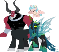 Size: 1000x881 | Tagged: safe, artist:fruft, derpibooru import, edit, editor:incredibubbleirishguy, vector edit, cozy glow, lord tirek, queen chrysalis, alicorn, centaur, changeling, the ending of the end, alicornified, antagonist, cozycorn, duo, duo female, evil grin, female, grin, image, legion of doom, link in source, male, mean three, png, race swap, smiling, trio, ultimate chrysalis, vector, villainess