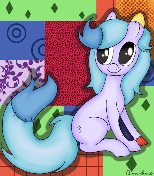 Size: 1620x1845 | Tagged: safe, artist:ohneechan, derpibooru import, oc, oc:plush, unofficial characters only, artfight, cutie mark, image, patch, png, smiling, stitches, watermark