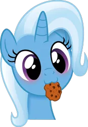 Size: 1850x2665 | Tagged: safe, artist:anime-equestria, derpibooru import, trixie, pony, unicorn, :3, blushing, cookie, cute, diatrixes, female, food, horn, image, mare, mouth hold, png, simple background, solo, transparent background, vector
