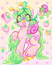Size: 1440x1800 | Tagged: safe, artist:ibbledribble, derpibooru import, oc, oc:slime berry, unofficial characters only, original species, pony, snail, snail pony, food, image, jpeg, solo, strawberry