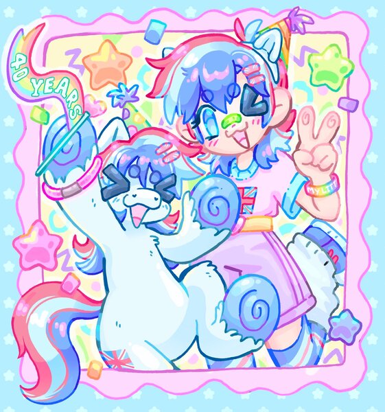 Size: 1915x2048 | Tagged: safe, artist:ibbledribble, derpibooru import, oc, oc:britannia (uk ponycon), unofficial characters only, earth pony, human, pony, duo, humanized, image, jpeg, peace sign, uk ponycon