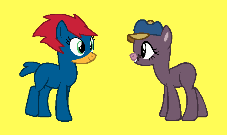 Size: 749x445 | Tagged: safe, artist:mlpfanboy579, derpibooru import, ponified, bird, earth pony, pony, '90s, adult blank flank, base used, blank flank, blue tail, cap, duo, g4, hat, image, male, mole, painfaker, png, red hair, red mane, simple background, smiling, stallion, tail, talking, the mole, the new woody woodpecker show, woodpecker, woody woodpecker, woody woodpecker (series), yellow background