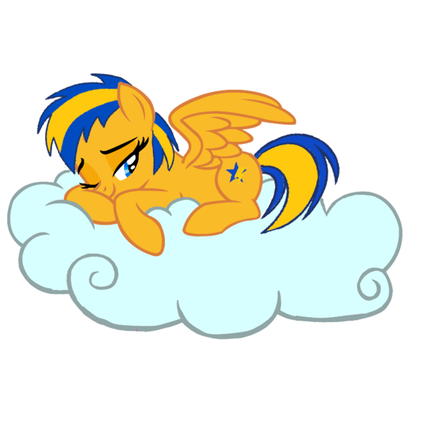 Size: 1316x1316 | Tagged: safe, artist:mlpfan3991, derpibooru import, oc, oc:flare spark, unofficial characters only, pegasus, cloud, female, image, one eye closed, png, simple background, sleepy, smiling, solo, transparent background