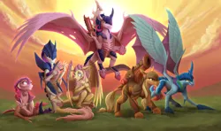 Size: 1161x688 | Tagged: safe, artist:klarapl, derpibooru import, applejack, fluttershy, pinkie pie, rainbow dash, rarity, twilight sparkle, twilight sparkle (alicorn), alicorn, biovore, crossover, hive tyrant, image, jpeg, lictor, mane six, ravener, tyranid prime, tyranids, warhammer (game), warhammer 40k, zoanthrope