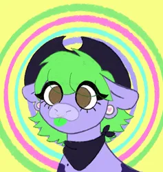 Size: 2425x2555 | Tagged: safe, artist:sillybugdrawz, derpibooru import, cow, bandana, cowboy hat, cross-eyed, ear piercing, gauges, hat, image, jpeg, piercing, silly, silly face, simple background, tongue out