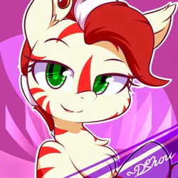 Size: 500x500 | Tagged: safe, artist:dshou, derpibooru import, oc, oc:zeze, unofficial characters only, pony, zebra, bust, chest fluff, ear piercing, gauges, image, jpeg, looking at you, piercing, portrait, solo