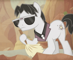 Size: 728x600 | Tagged: safe, derpibooru import, screencap, withers, earth pony, pony, daring doubt, animated, cropped, gif, henchmen, image, male, solo, stallion, sunglasses, sweeping