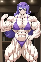 Size: 512x768 | Tagged: suggestive, derpibooru import, princess luna, human, abs, ai content, bicep flex, biceps, big breasts, bodybuilder, breasts, busty princess luna, clothes, deltoids, female, flexing, humanized, image, jpeg, looking at you, muscles, muscular female, pecs, princess muscle moona, purple bikini, purple swimsuit, solo, solo female, swimsuit, thighs, thunder thighs