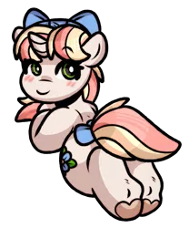 Size: 1383x1659 | Tagged: safe, artist:faerienougat, derpibooru import, oc, oc:periwinkle blossom, unofficial characters only, pony, unicorn, bow, female, filly, foal, hair bow, image, lying down, mare, png, prone, rear view, solo, tail, tail bow, underhoof