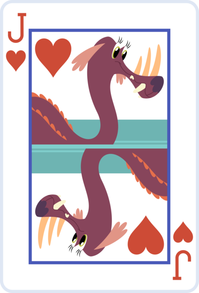 Size: 2000x2936 | Tagged: safe, artist:parclytaxel, derpibooru import, tri-horned bunyip, series:parcly's pony pattern playing cards, female, image, jack of hearts, lineless, playing card, png, rotational symmetry, solo, vector, water