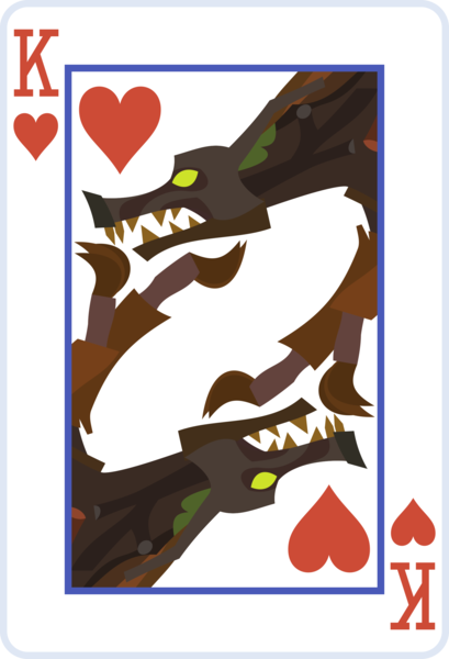 Size: 2000x2936 | Tagged: safe, artist:parclytaxel, derpibooru import, timber wolf, series:parcly's pony pattern playing cards, image, king of hearts, lineless, open mouth, playing card, png, rotational symmetry, sharp teeth, solo, teeth, vector