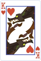 Size: 2000x2936 | Tagged: safe, artist:parclytaxel, derpibooru import, timber wolf, series:parcly's pony pattern playing cards, image, king of hearts, lineless, open mouth, playing card, png, rotational symmetry, sharp teeth, solo, teeth, vector