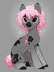 Size: 802x1075 | Tagged: safe, artist:melodylibris, derpibooru import, oc, unofficial characters only, earth pony, pony, dark muzzle, facial markings, female, freckles, gray background, image, jpeg, mare, simple background, sitting, solo