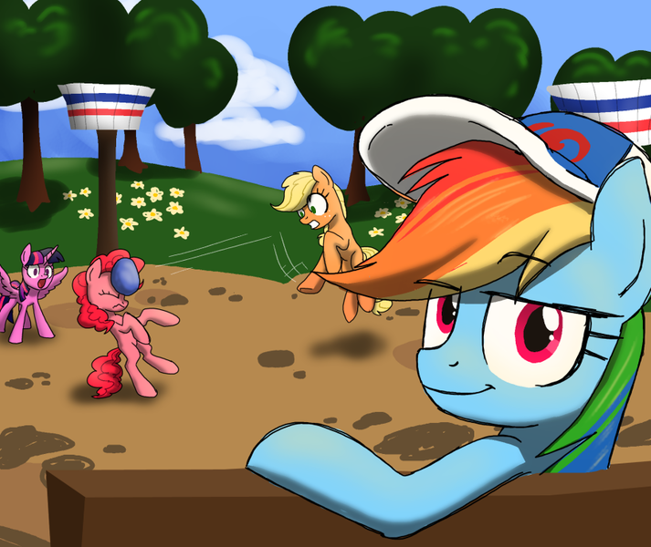 Size: 880x741 | Tagged: safe, artist:solixy406, derpibooru import, applejack, pinkie pie, rainbow dash, twilight sparkle, twilight sparkle (alicorn), alicorn, earth pony, pegasus, ball, cap, hat, image, looking at you, png