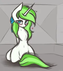 Size: 1475x1675 | Tagged: safe, artist:lu.de, derpibooru import, oc, oc:minty root, unofficial characters only, pony, unicorn, blushing, heart, heart eyes, image, looking at you, png, sitting, wingding eyes