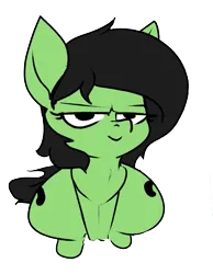 Size: 637x820 | Tagged: safe, artist:rocket-lawnchair, derpibooru import, edit, oc, oc:anonfilly, unofficial characters only, earth pony, pony, female, filly, foal, image, lidded eyes, looking at something, mare, meme, png, simple background, sitting, smiling, smirk, solo, transparent background