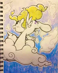 Size: 957x1196 | Tagged: safe, artist:honkinghighblood, derpibooru import, surprise, pegasus, pony, g1, cloud, flying, image, jpeg, solo, traditional art