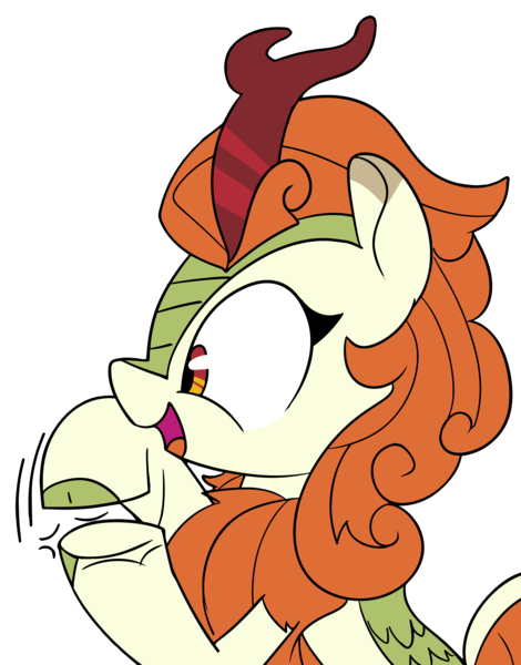 Size: 3316x4234 | Tagged: safe, artist:icey, derpibooru import, edit, autumn blaze, kirin, clapping, clapping ponies, excited, excitement, happy, image, png, side view, simple background, smiling, sticker, transparent background