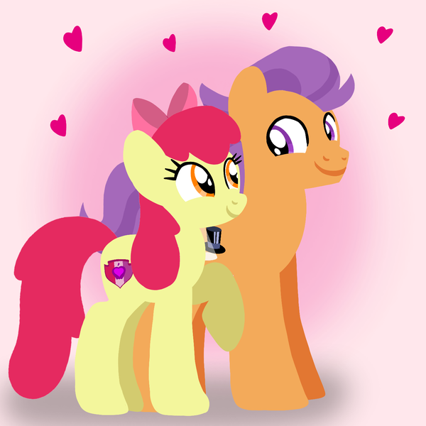 Size: 1400x1400 | Tagged: safe, artist:mlplary6, derpibooru import, apple bloom, tender taps, earth pony, pony, bow, boyfriend and girlfriend, female, hair bow, heart, image, looking at each other, looking at someone, love, male, mare, older, older apple bloom, older tender taps, png, shipping, smiling, smiling at each other, stallion, straight, tenderbloom