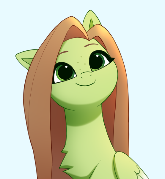 Size: 1850x2000 | Tagged: safe, artist:luminousdazzle, derpibooru import, oc, oc:lumina, unofficial characters only, pegasus, pony, bust, female, freckles, green eyes, image, long mane, mare, one ear down, pegasus oc, png, simple background, smiling, solo, solo female, wings