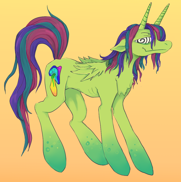 Size: 1060x1069 | Tagged: source needed, safe, artist:rainbowteeth, derpibooru import, alicorn, bicorn, pony, artsit:boingo, chest fluff, concave belly, gradient hooves, horn, image, multiple horns, png, ribs, simple background, small wings, solo, thin, wings