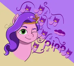 Size: 2140x1900 | Tagged: safe, artist:cristi444n, derpibooru import, pipp petals, pony, g5, abstract background, beige background, bust, female, image, mare, png, purple background, simple background