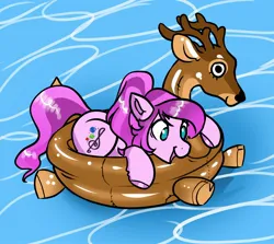 Size: 2048x1827 | Tagged: safe, artist:opalacorn, derpibooru import, oc, oc:violet ray, unofficial characters only, deer, earth pony, pony, antlers, cutie mark, hoof polish, image, inflatable, jpeg, open mouth, pool toy, solo, swimming pool, water