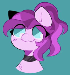 Size: 2182x2343 | Tagged: safe, artist:sunny synopsis, derpibooru import, oc, oc:violet ray, unofficial characters only, earth pony, animated, blinking, bust, choker, colored, cute, flat colors, gif, image, mane, ponytail, simple background, smiling, solo