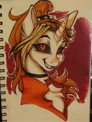 Size: 3072x4033 | Tagged: safe, artist:tendocake, derpibooru import, oc, oc:dyx, unofficial characters only, pony, unicorn, bust, image, jpeg, marker drawing, photo, simple background, smiling, solo, traditional art