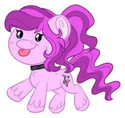 Size: 2236x2117 | Tagged: safe, derpibooru import, oc, oc:violet ray, unofficial characters only, earth pony, pony, chibi, choker, full body, image, png, ponytail, simple background, solo, tongue out, white background