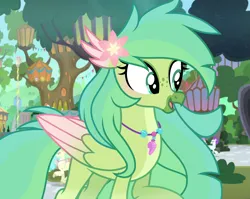 Size: 1355x1080 | Tagged: safe, artist:cstrawberrymilk, derpibooru import, oc, oc:zinnia, classical hippogriff, hippogriff, female, flower, flower in hair, image, png, solo