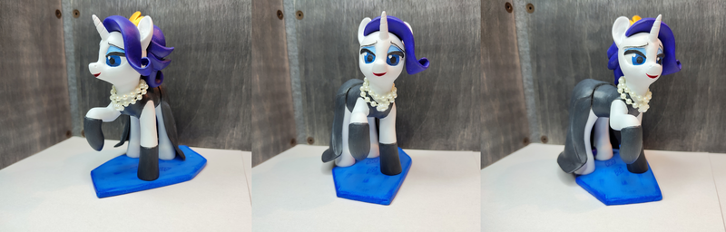 Size: 6000x1920 | Tagged: safe, artist:neo glin, derpibooru import, rarity, pony, unicorn, clothes, craft, female, figurine, image, jewelry, mare, photo, png, sculpture, smiling, solo