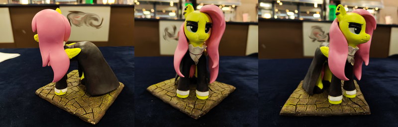 Size: 6000x1920 | Tagged: safe, artist:neo glin, derpibooru import, fluttershy, pegasus, pony, clothes, craft, female, figurine, image, jewelry, mare, photo, png, sculpture