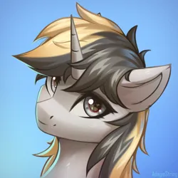 Size: 2000x2000 | Tagged: safe, artist:adagiostring, derpibooru import, oc, unofficial characters only, unicorn, abstract background, bust, cute, female, fur, gray eyes, headshot commission, image, looking at you, png, portrait, simple background, solo, solo female