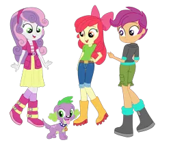 Size: 4593x4000 | Tagged: safe, artist:gmaplay, derpibooru import, apple bloom, scootaloo, spike, spike the regular dog, sweetie belle, dog, equestria girls, adorabloom, butt, cute, cutealoo, diasweetes, image, png, rear view, scootabutt, solo, spike the dog