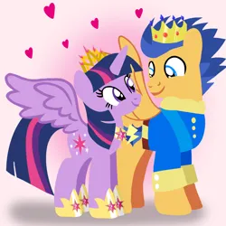 Size: 1400x1400 | Tagged: safe, artist:mlplary6, derpibooru import, flash sentry, twilight sparkle, twilight sparkle (alicorn), alicorn, pegasus, pony, clothes, crown, female, flashlight, heart, husband and wife, image, jewelry, looking at each other, looking at someone, love, male, mare, png, regalia, shipping, smiling, smiling at each other, stallion, straight