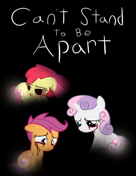 Size: 790x1024 | Tagged: artist needed, semi-grimdark, derpibooru import, apple bloom, scootaloo, sweetie belle, fanfic:can't stand to be apart, bleeding ears, bleeding eyes, blood, cutie mark crusaders, fanfic art, image, jpeg