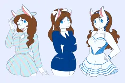 Size: 2048x1365 | Tagged: safe, artist:mscolorsplash, derpibooru import, oc, oc:color splash, unofficial characters only, anthro, pegasus, pony, alternate clothes, blue background, breasts, busty oc, cleavage, clitoris, clothes, crossed arms, cute, dress, eye clipping through hair, female, grin, hairband, hand on hip, hat, image, jacket, looking at you, mare, necktie, nudity, open mouth, open smile, png, simple background, skirt, smiling, smiling at you, solo, vulva, vulvar winking