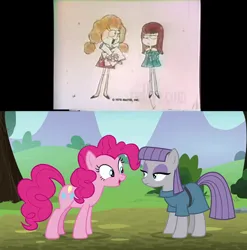 Size: 1280x1296 | Tagged: safe, derpibooru import, screencap, maud pie, pinkie pie, earth pony, human, the maud couple, barbie, commercial, image, jpeg, special barbie month