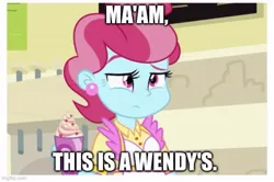 Size: 613x407 | Tagged: safe, derpibooru import, edit, edited screencap, editor:anonymous, screencap, cup cake, equestria girls, image, jpeg, meme, ponified meme, sir this is a wendy's, wendy's