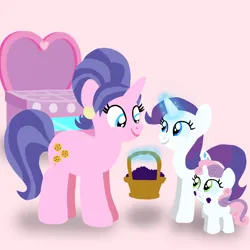 Size: 1400x1400 | Tagged: safe, artist:mlplary6, derpibooru import, cookie crumbles, rarity, sweetie belle, pony, unicorn, belle sisters, female, filly, filly rarity, foal, image, looking at each other, looking at someone, magic, magic aura, mare, mother and child, mother and daughter, png, siblings, sisters, smiling, smiling at each other, teenager, younger