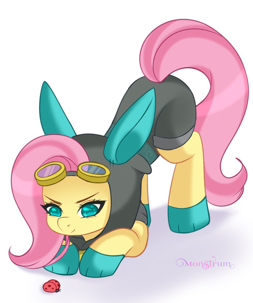 Size: 3000x3600 | Tagged: safe, artist:monstrum, derpibooru import, fluttershy, insect, ladybug, pegasus, pony, clothes, costume, dangerous mission outfit, goggles, hoodie, image, jpeg, solo