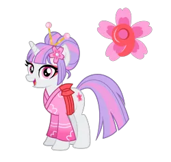 Size: 3875x3678 | Tagged: safe, artist:prismagalaxy514, artist:selenaede, derpibooru import, oc, unofficial characters only, pony, unicorn, bun hairstyle, cherry blossoms, clothes, cutie mark, flower, flower blossom, image, japanese, kimono (clothing), makeup, moon runes, png, simple background, solo, transparent background