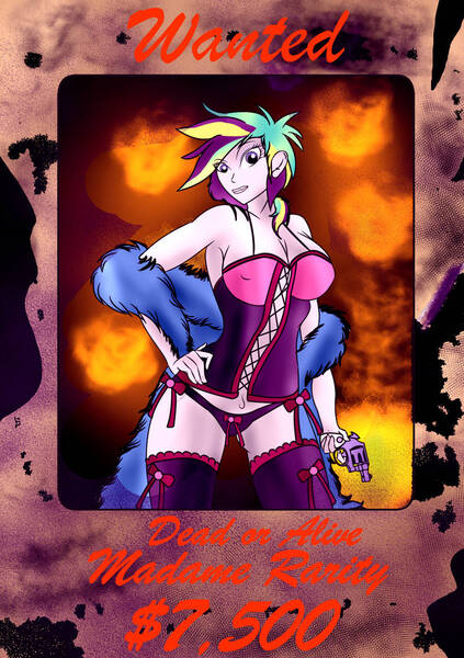 Size: 749x1062 | Tagged: suggestive, artist:foxgearstudios, derpibooru import, rarity, alternate hairstyle, clothes, image, jpeg, punk, raripunk, socks, stockings, thigh highs, wanted poster